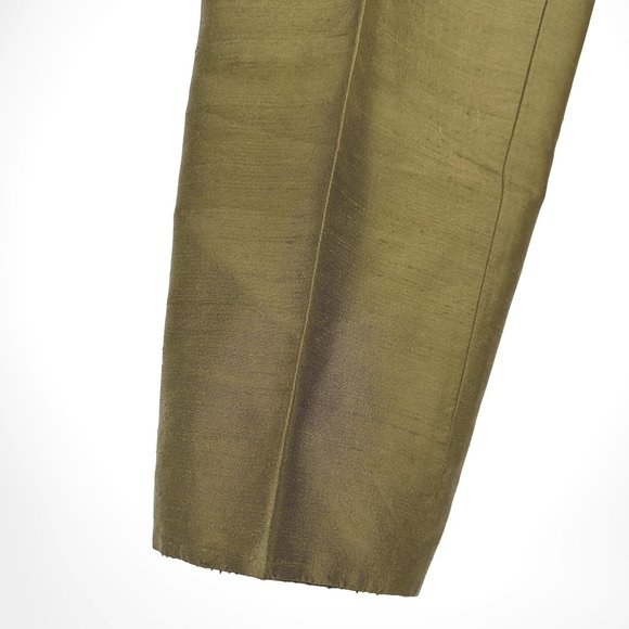 90's/Y2K Vintage Olive Silk Shantung Cigarette Pants - Picture 9 of 12